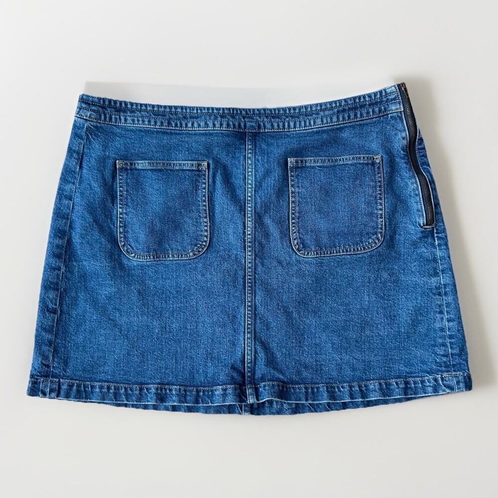 Ann Taylor Loft Denim Mini Skirt Women's Size 16 Side Zipper Patch Pockets